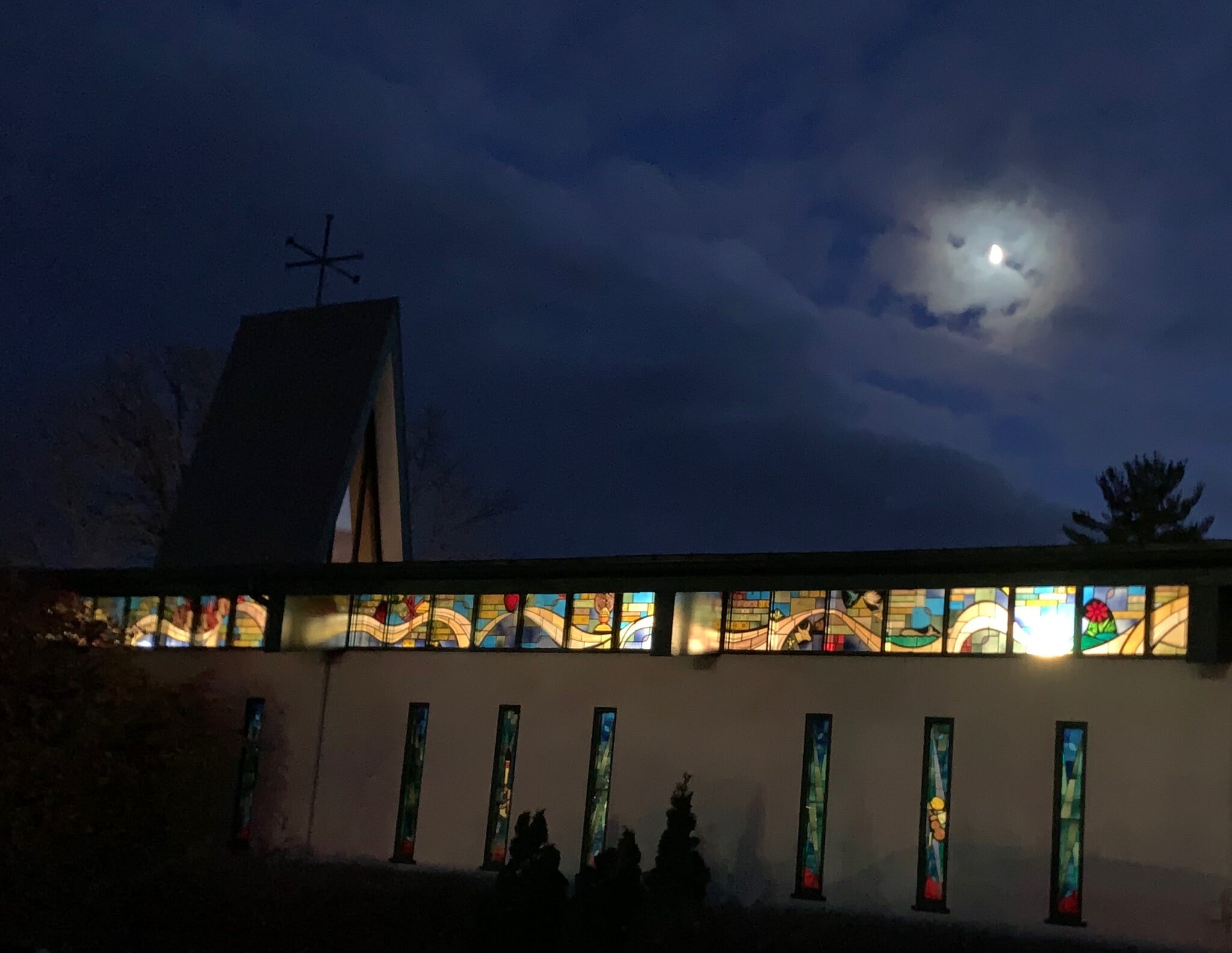 Side view of St. Gregory the Great Catholic Church in North Branch, MN
